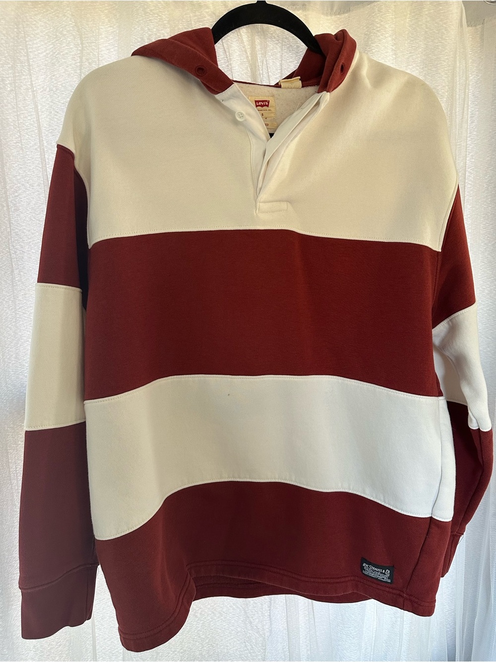 Levi's Striped Hooded Rugby hoodie - White & Burgundy